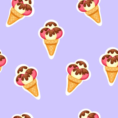 Desen dondurma vektör çizim eps 10. Arka plan doku çilek ve vanilyalı dondurma tatlı.