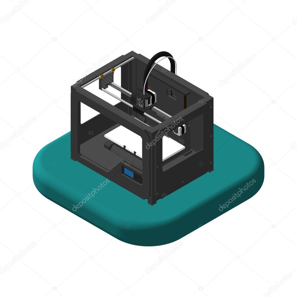 Isometric icons 3D Printer. Pictograms 3D Printer. Isolated vector illustration