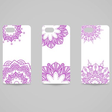 Set Phone cover collection. Hand drawn ethnic decorative element - Islam, arabic, indian, ottoman motifs. Vector illustration eps 10 for your design.