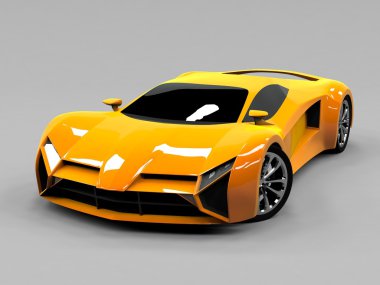 Orange sports car premium. Conceptual design. A prototype of fast transport of the future. Advanced engineering technology. The machine for motorsport. Ring race.