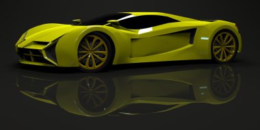 Big shiny sports car premium. Conceptual design. A prototype of fast transport of the future. Advanced engineering technology. The machine for motorsport. Ring race. The acid-green body color.