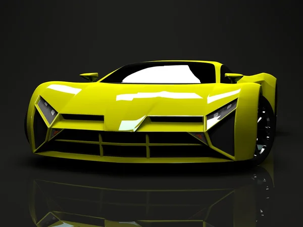 Big shiny sports car premium. Conceptual design. A prototype of fast transport of the future. Advanced engineering technology. The machine for motorsport. Ring race. The acid-green body color. — Stock Photo, Image