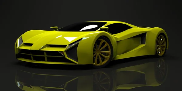 Big shiny sports car premium. Conceptual design. A prototype of fast transport of the future. Advanced engineering technology. The machine for motorsport. Ring race. The acid-green body color. — 스톡 사진