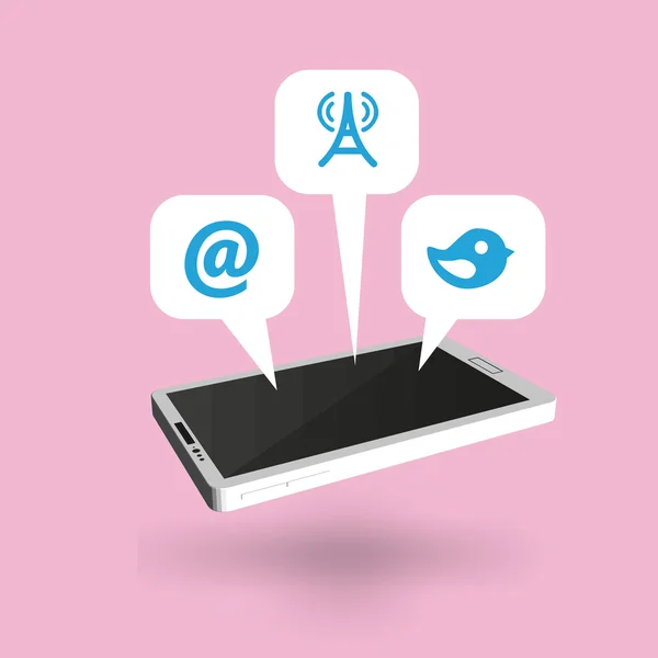 Illustration vectorielle plate du téléphone portable moderne avec différentes icônes . — Image vectorielle