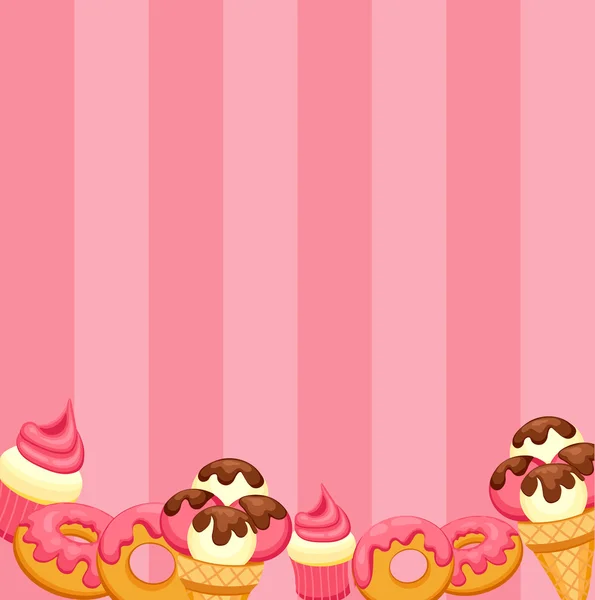 Fundo baunilha Sorvete, bolo de morango e donut com esmalte rosa. Ilustração vetorial eps 10 para o seu design . — Vetor de Stock