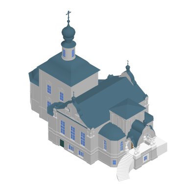 Kilise bina izometrik 3d simgesi. Vektör çizim eps 10.