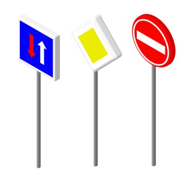 Isometric icons various road sign. European and american style design. Vector illustration eps 10.