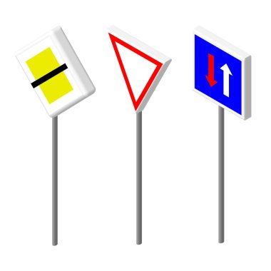 Isometric icons various road sign. European and american style design. Vector illustration eps 10.