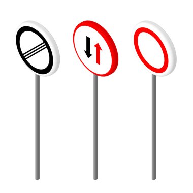 Isometric icons various road sign. European and american style design. Vector illustration eps 10.
