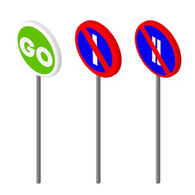 Isometric icons various road sign. European and american style design. Vector illustration eps 10.