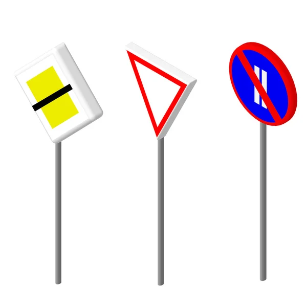 Изометрические значки различных дорожных знаков. Дизайн в европейском и американском стиле. Векторные иллюстрации 10 . — стоковый вектор