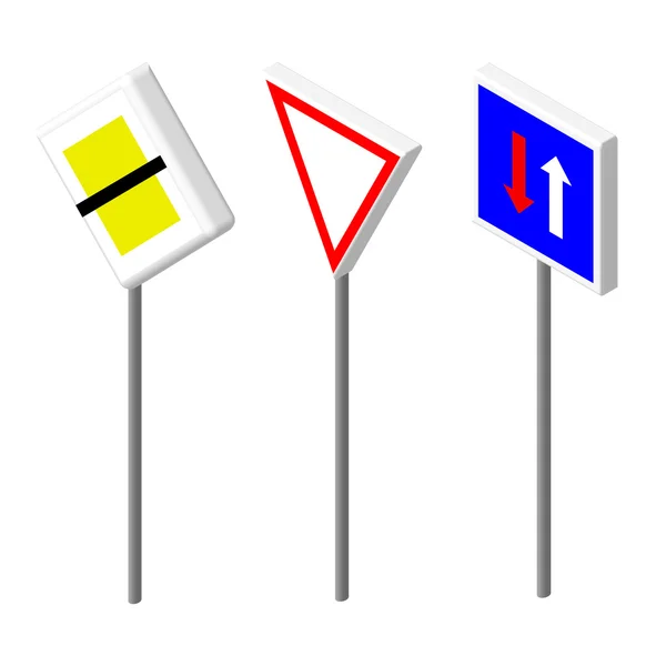 Isometric icons various road sign. European and american style design. Vector illustration eps 10. — Stock Vector