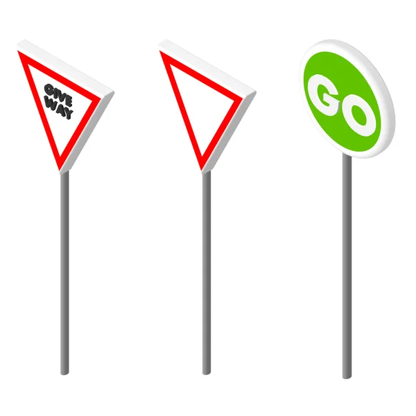 Isometric icons various road sign. European and american style design. Vector illustration eps 10. — 图库矢量图片