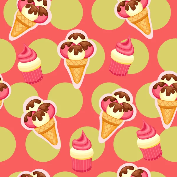 패턴 아이스크림 벡터 eps 일러스트 10입니다. 텍스처 딸기와 바닐라 아이스크림 디저트의 배경. — 스톡 벡터