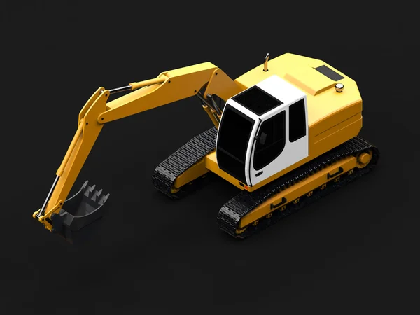 Yellow excavator on a dark gray background. — Stock Photo, Image