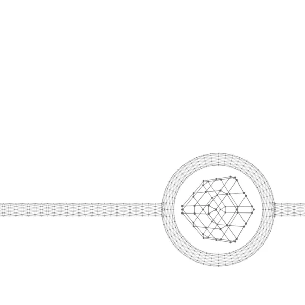 Cubo de líneas y puntos. Rejilla molecular. La cuadrícula estructural de los polígonos. Estilo de diseño poligonal membrete y folleto . — Vector de stock