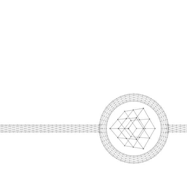 Würfel aus Linien und Punkten. Molekulargitter. das strukturelle Raster der Polygone. polygonaler Design-Briefkopf und Broschüre. — Stockvektor
