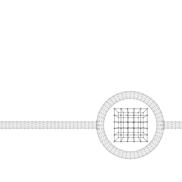 Куб линий и точек. Молекулярная решетка. Структурная сетка многоугольников. Многоугольный дизайн фирменный бланк и брошюра . — стоковый вектор