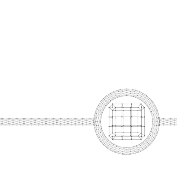 Würfel aus Linien und Punkten. Molekulargitter. das strukturelle Raster der Polygone. polygonaler Design-Briefkopf und Broschüre. — Stockvektor