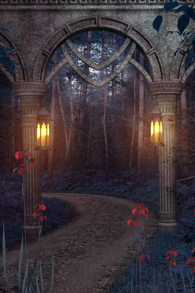 Fantasy Background. Gate in the forest.