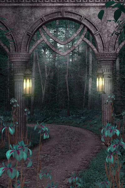 Fantasy Background Porte Dans Forêt — Photo
