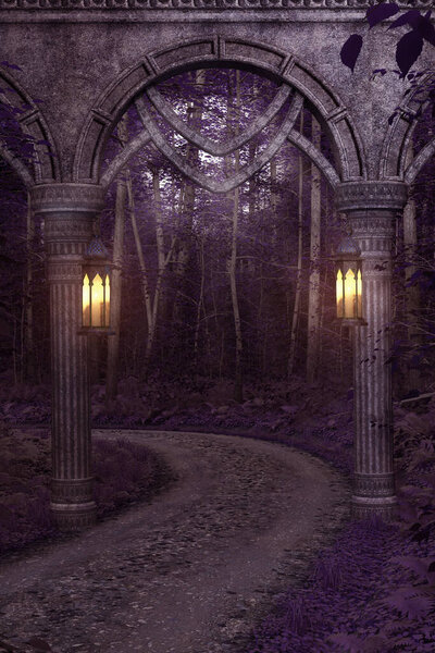 Fantasy Background. Gate in the forest.