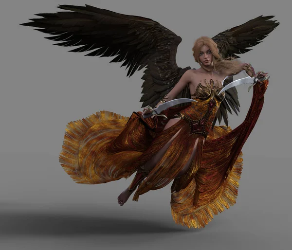 Phoenix Valkyrie Con Una Daga Alas Oscuras — Foto de Stock