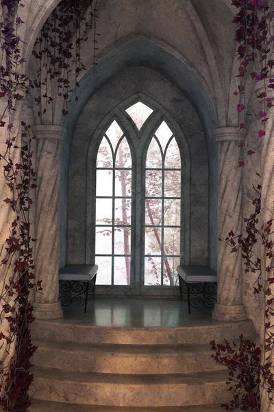 Dreamy Fantasy Background Fenêtre Avec Vue Sur Forêt — Photo