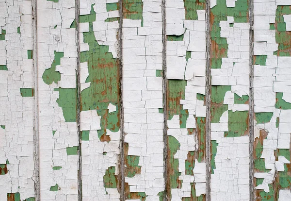 Staré Zelené Bílé Malované Dřevěné Stěny Mnoha Trhlinami Closeu — Stock fotografie