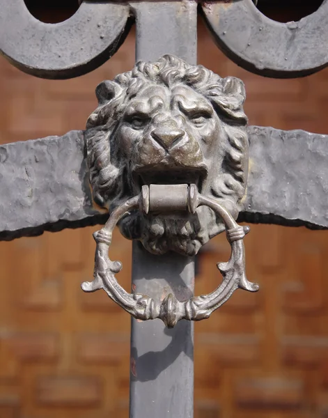 Ferforje kapı aslan tokmağı ile — Stok fotoğraf