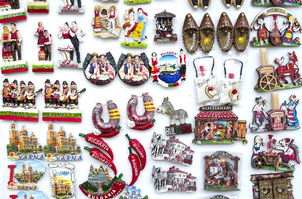 Few rows of magnet souvenirs from Bulgaria