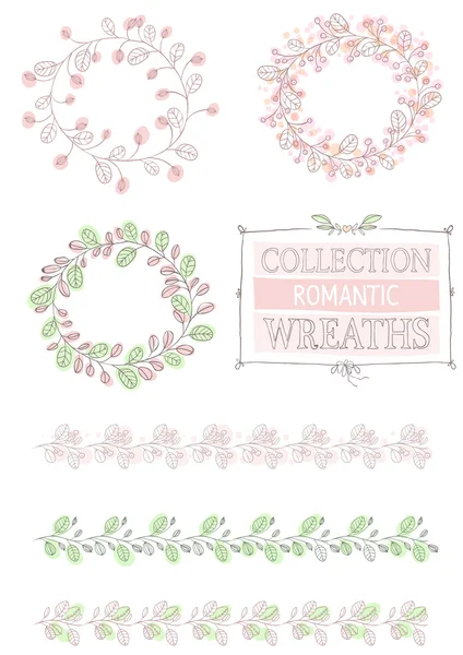 Romantische bloemenkransen en frames — Stockvector