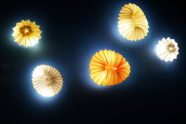 Siyah arka planda neon ışıkları deniz kabukları