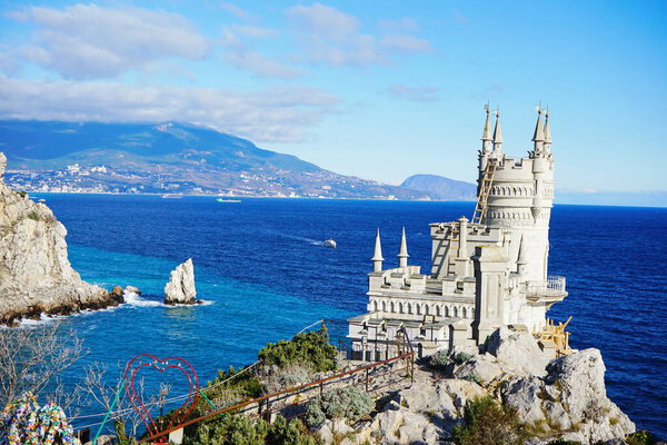 symbol of Crimea fortress swallows nest on the background of the sea and mountains