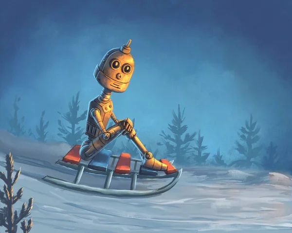 Cute robot on the sleigh