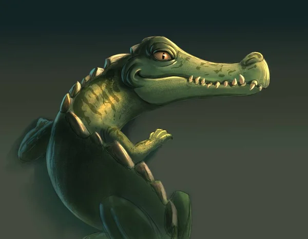 Cartoony Crocodile Black Background — Stock Photo, Image