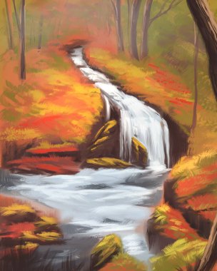 Sonbahar ormanında şelale