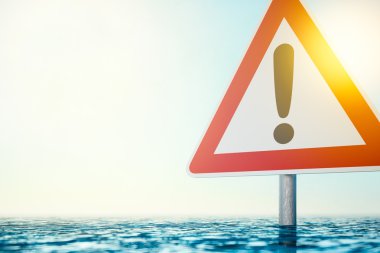 Uyarı sel - uyarı işareti ayakta sel su - bilgisayar görüntü oluşturulan