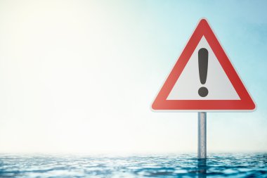 Uyarı sel - uyarı işareti ayakta sel su - bilgisayar görüntü oluşturulan