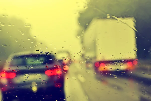 Bad Weather Driving on a Highway - Traffic Jam — Stock Photo, Image