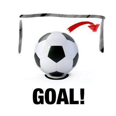 3D futbol topu kabataslak bir gol önünde