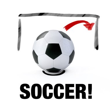3D futbol topu kabataslak bir gol önünde