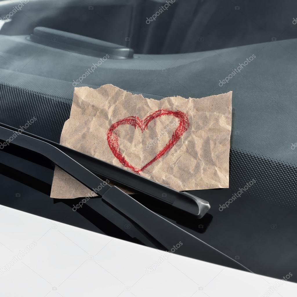 Love Ticket - hand drawn heart under windshield wiper
