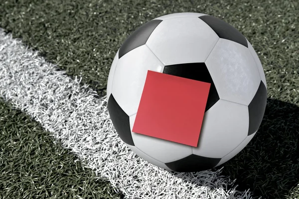 Soccer Ball and Sticky Note on a Soccer Field — Stock Photo, Image