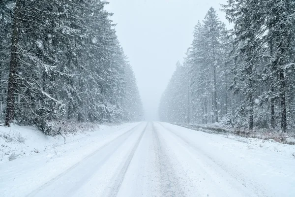 Οδήγηση το χειμώνα - χιονόπτωσης — Φωτογραφία Αρχείου
