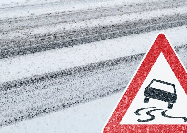 Varning - risk för snö och is — Stockfoto