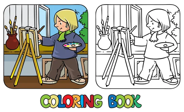 Artiste ou peintre drôle. Livre à colorier — Image vectorielle