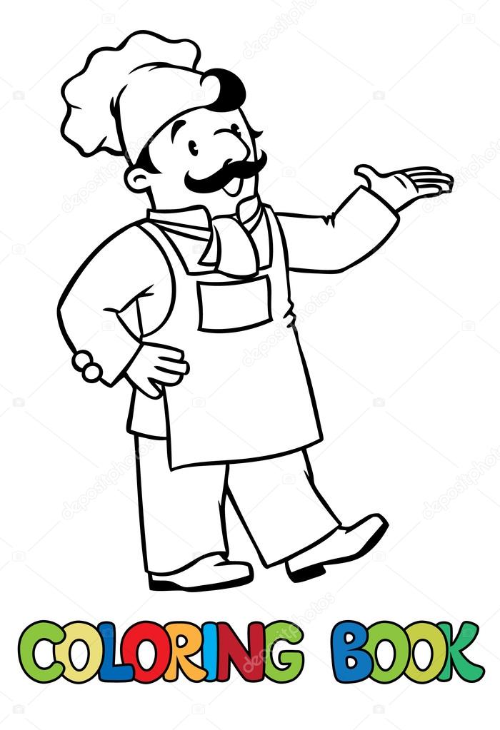 Coloring book with funny cook or chef