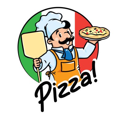 Komik aşçı ya da pizza ile baker arması