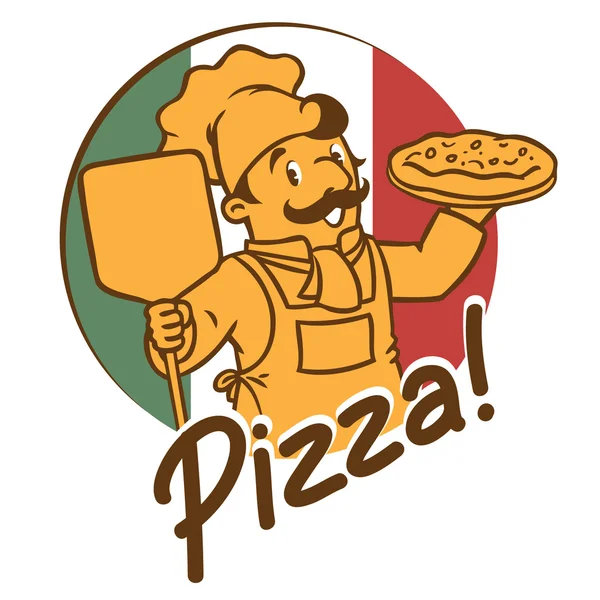 Vicces szakács, vagy szakács o baker pizza címere — Stock Vector